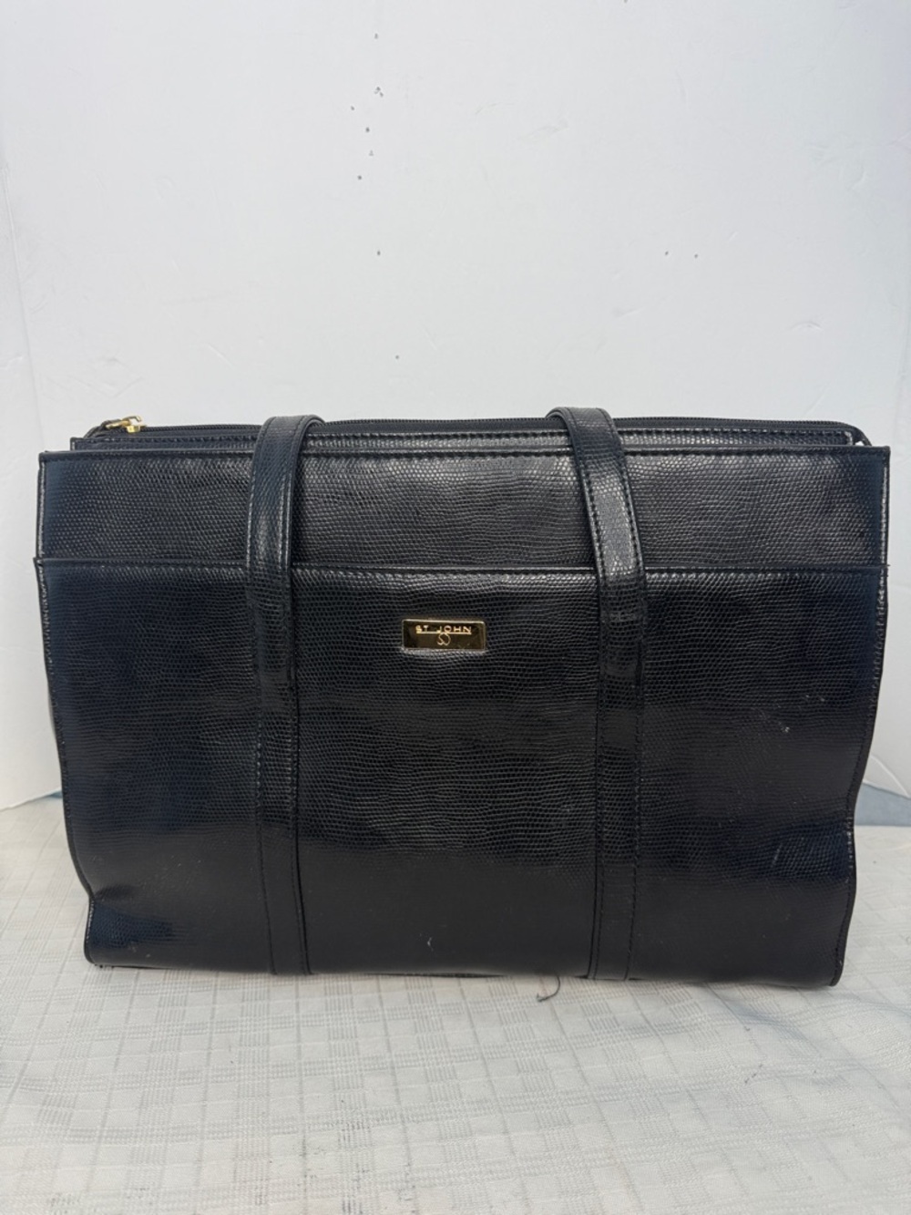 vintage St. John black textured tote bag